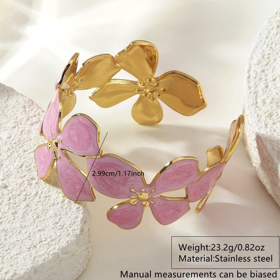 Minimalist Elegant Floral Drip Oil Stainless Steel Bracelet