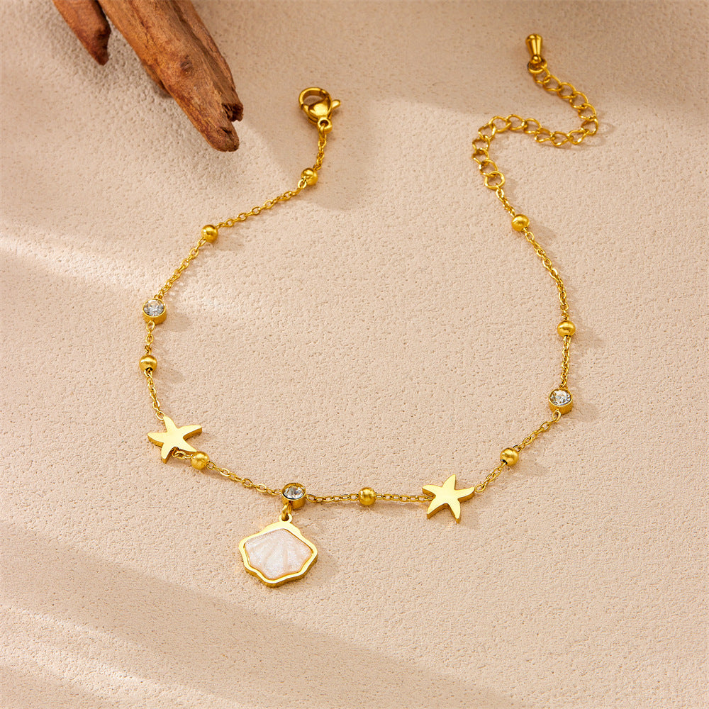 Cavigliera minimalista a forma di stella in acciaio inossidabile con strass, da donna