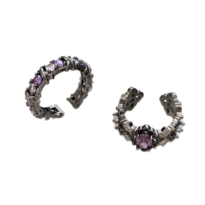 Anillo abierto geométrico ovalado estilo punk para mujer en cobre con acabado chapado