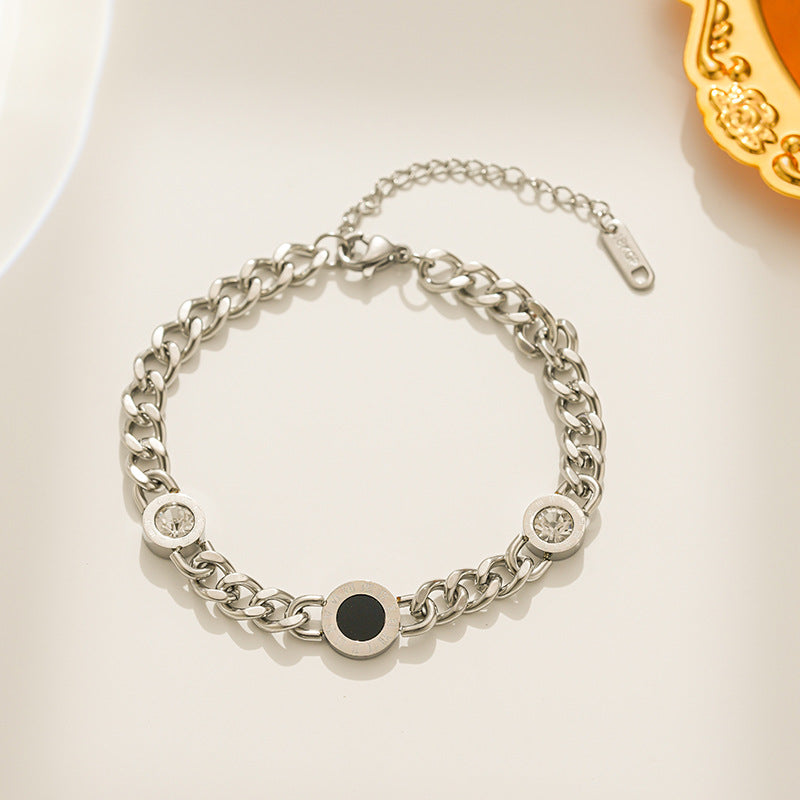 Minimalist Ins Style Personalized Letter Shape Titanium Steel Bracelet for Women with 18K Gold Plating