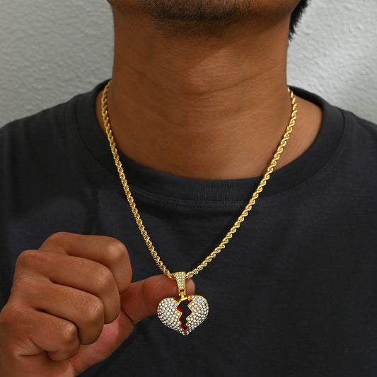 Collar de cadena cubana de hip hop, minimalista y a la moda, para hombre, con colgante de aleación con forma geométrica y de corazón e incrustaciones de diamantes de imitación