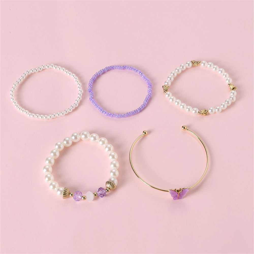 Set di braccialetti in resina a forma di farfalla, in stile minimalista, per bambini con accenti di perle, collezione di accessori da polso freschi e affascinanti