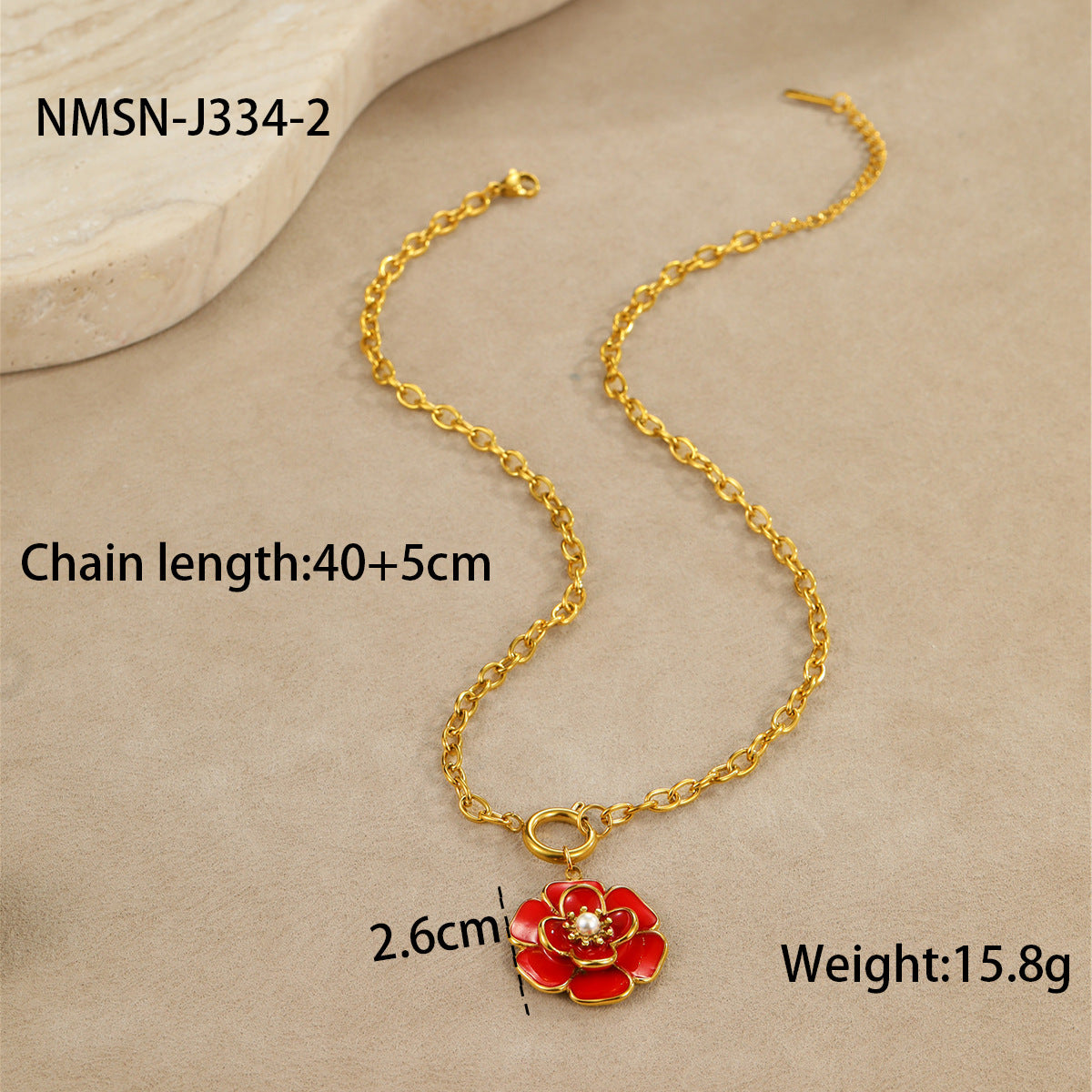Collar de Acero Inoxidable con Baño de Oro de 18K con Flor de Esmalte en Forma de Camelia Estilo OL de Moda para Mujer