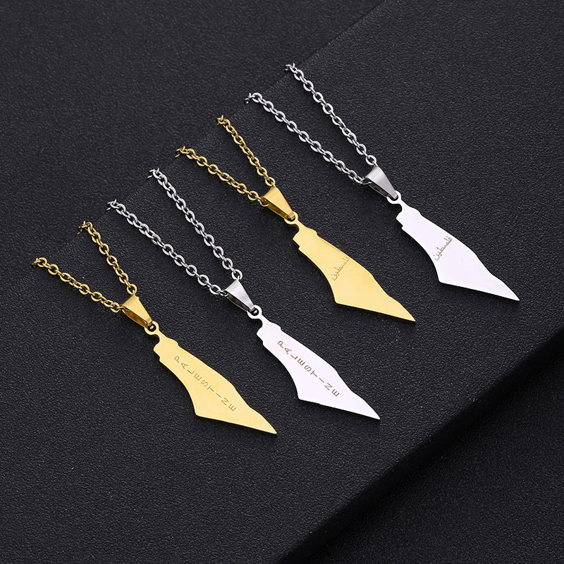 Collar con colgante de letra geométrica para mujer y hombre en acero inoxidable con dije de acero de titanio y acabado galvanizado