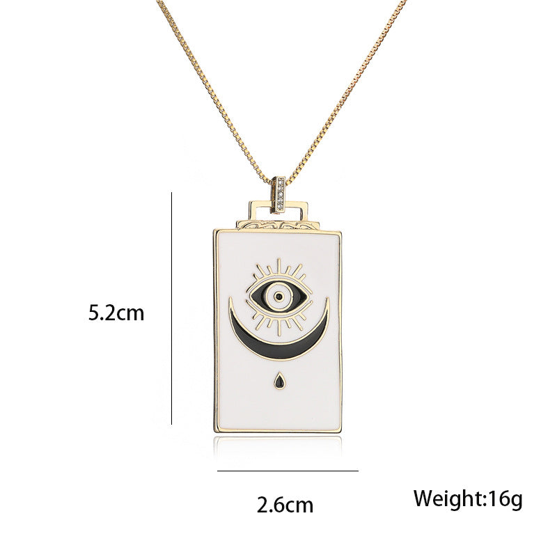 Geometric Moon Drip Oil Gold Plated Brass Necklace with Cubic Zirconia Pendant Box Chain for Women