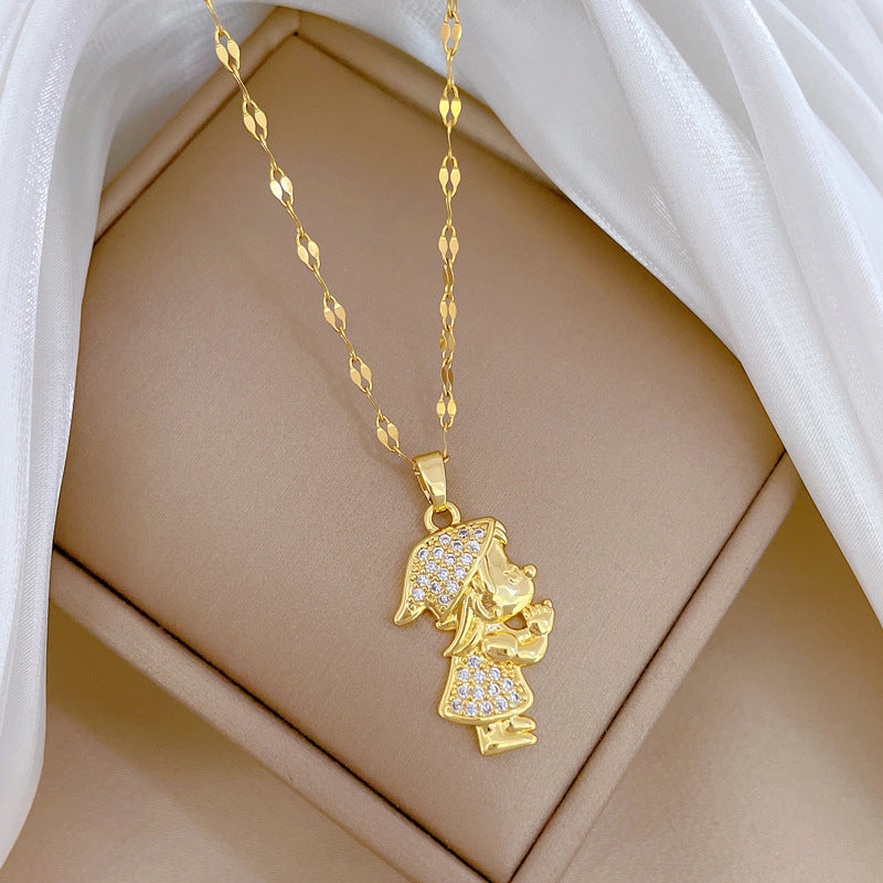 Collana con pendente luna geometrica minimalista in acciaio inossidabile con zirconi per donna e uomo