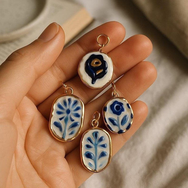 Colorful Floral Round Oval Geometric Plated Stainless Steel Necklace