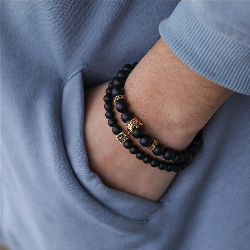 Hip-hop Geometric Natural Stone Beaded Bracelet with Agate Turquoise and Tiger Eye for Men and Women