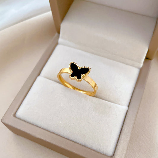 Anello unisex a farfalla minimalista in acciaio al titanio lucidato