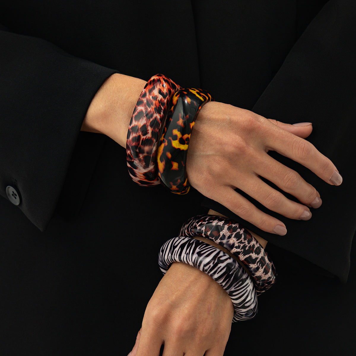 Vintage Leopard Print Striped Geometric Resin Bracelet