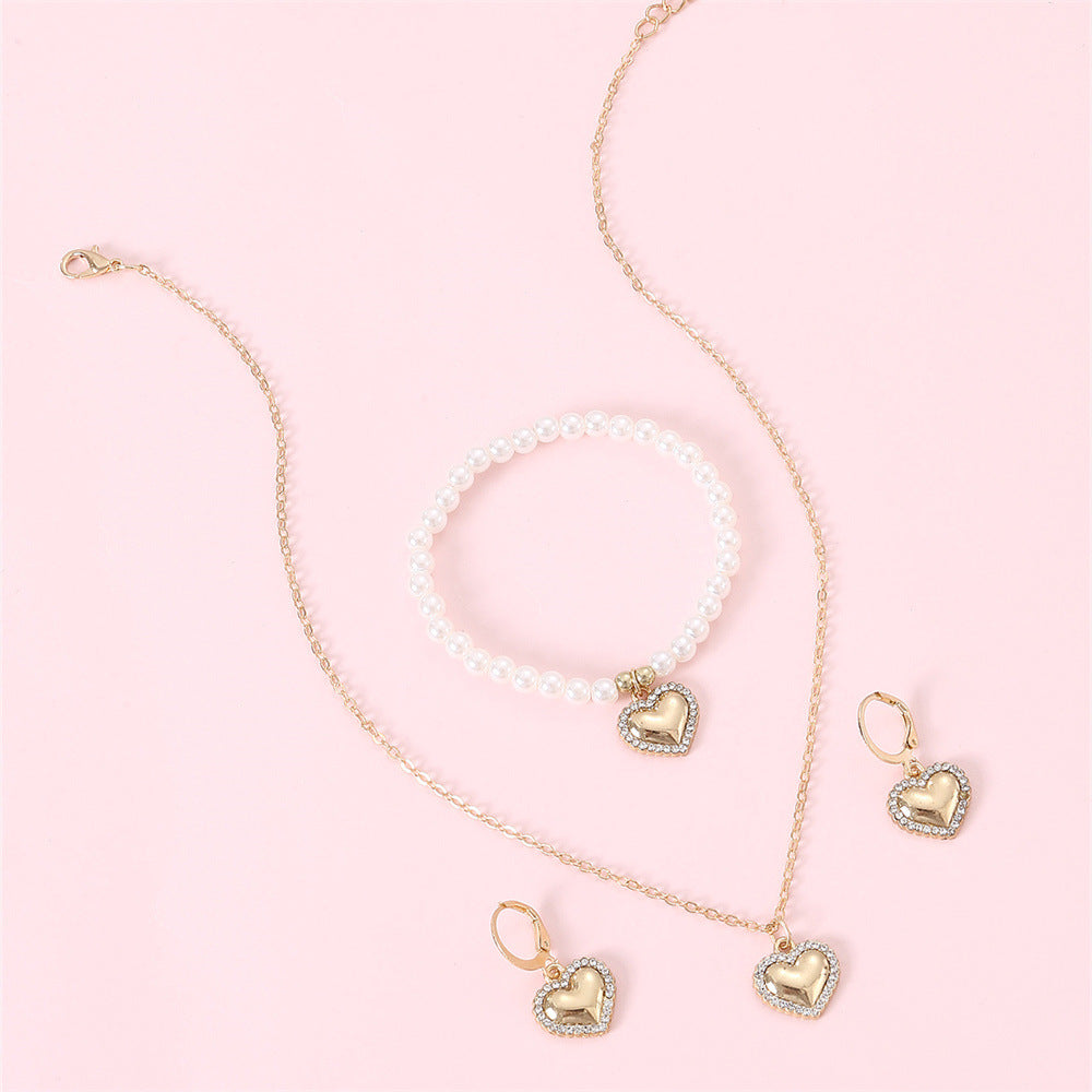 Juego de collar de metal con forma de corazón vintage con colgante y pendientes para niñas