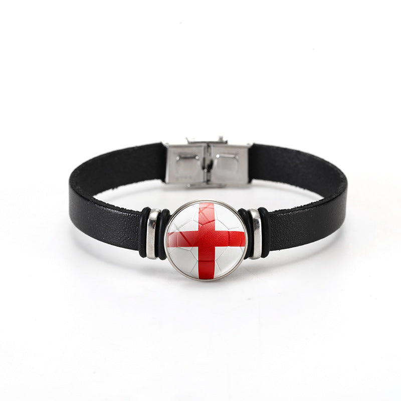 Unisex Geometric Round Leather Bracelet with Snap Button