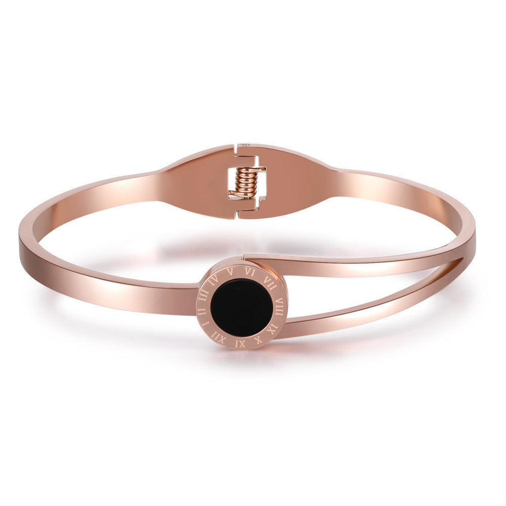 Minimalist Roman Numeral Geometric Titanium Steel Cuff Bracelet