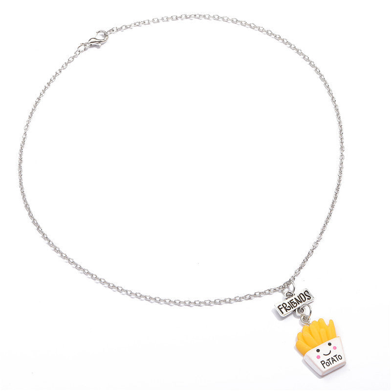 Collana pendente Popcorn e Patatine Fritte a cartone animato per bambini, ciondolo in resina su catena ondulata, gioielli artigianali divertenti per l'amicizia