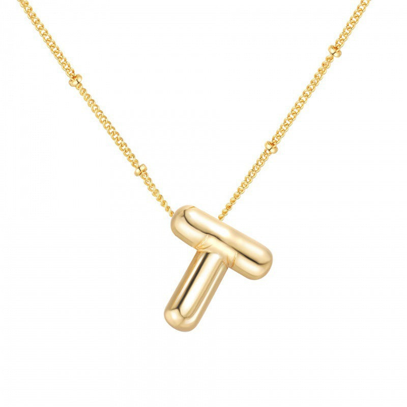 Gold Plated Brass Letter Pendant Necklace for Women