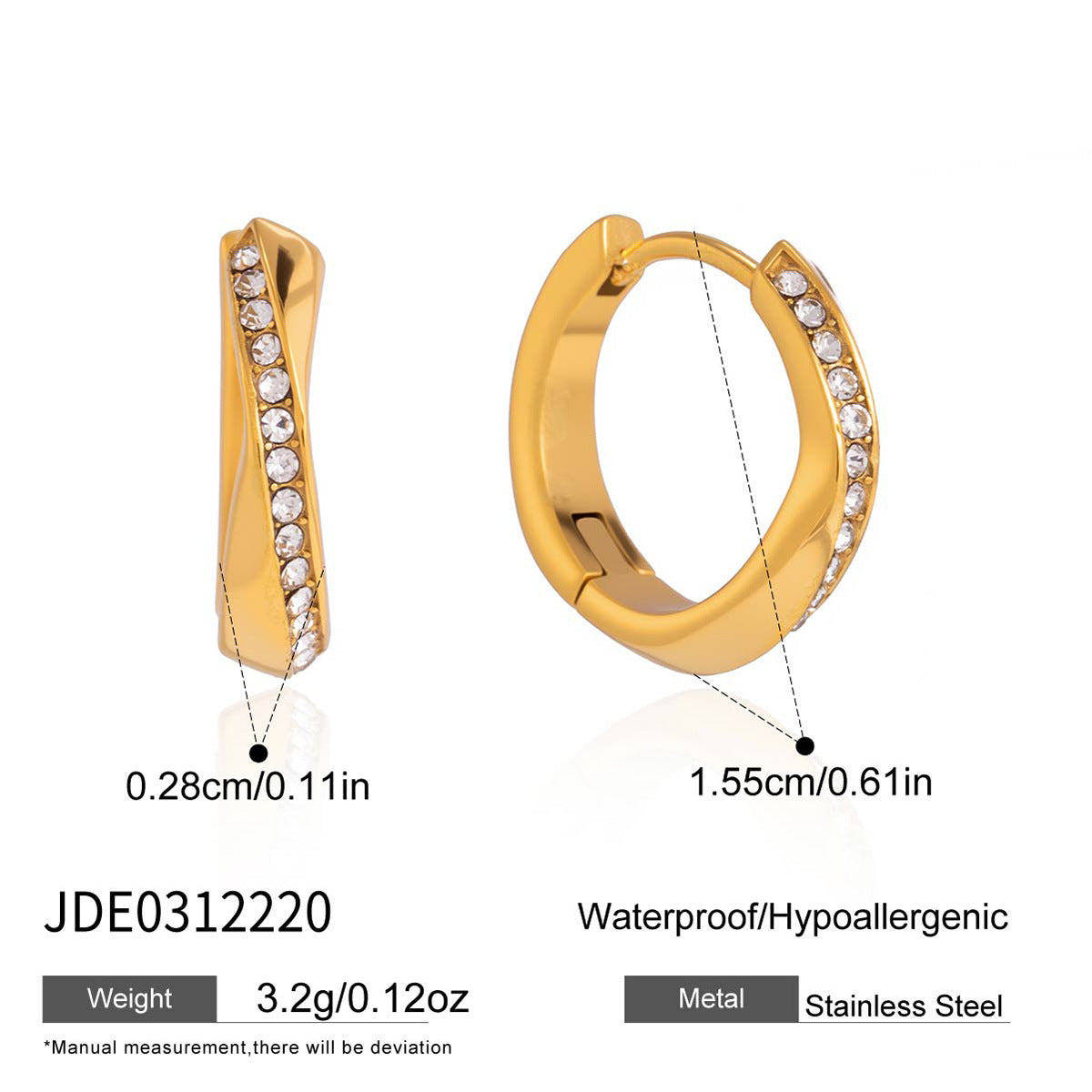 Elegant Round Geometric Stainless Steel Rhinestone Hoop Earrings Plated Finish for Women