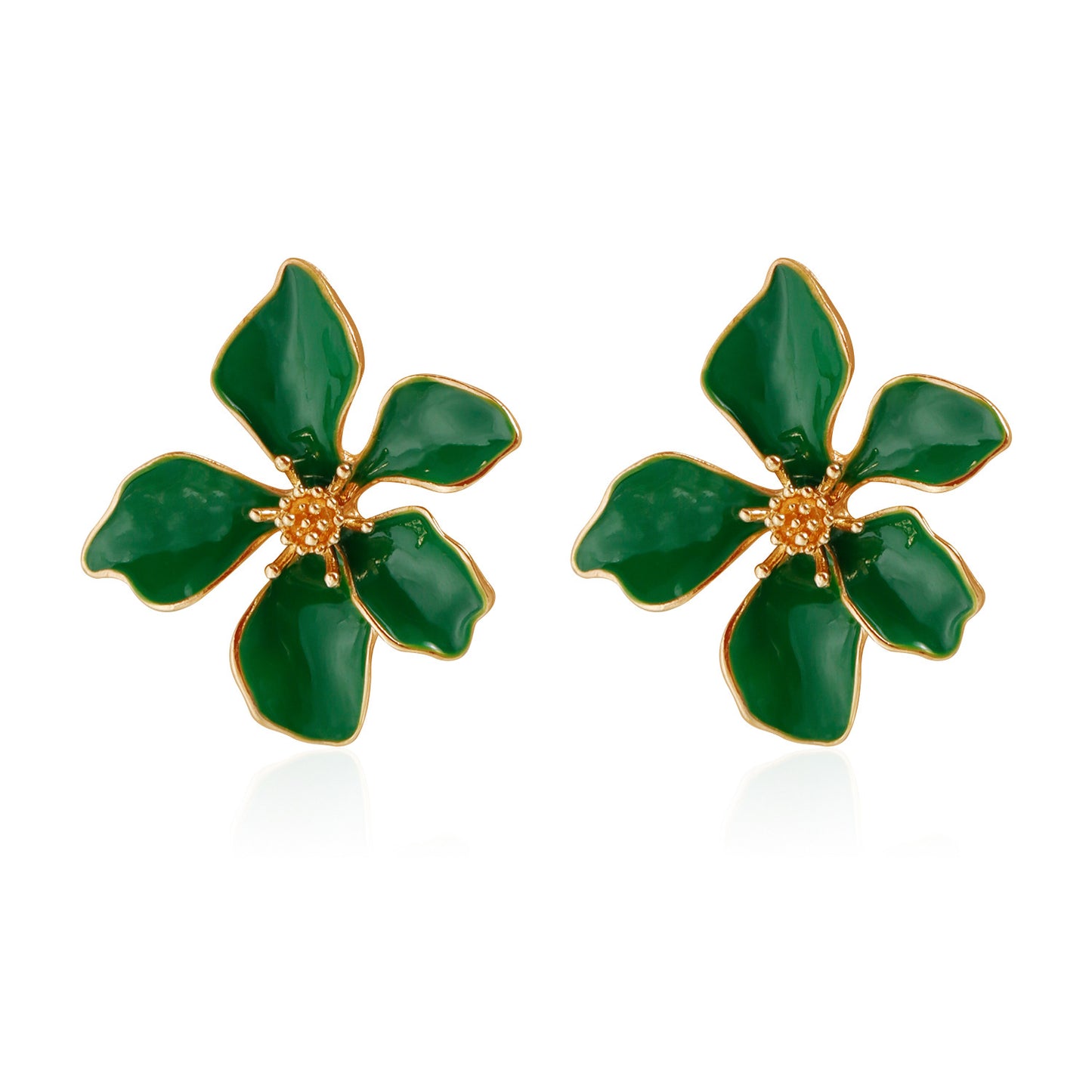 Vintage Floral Geometric Drip Oil Plated Zinc Alloy Earrings with Stainless Steel Posts