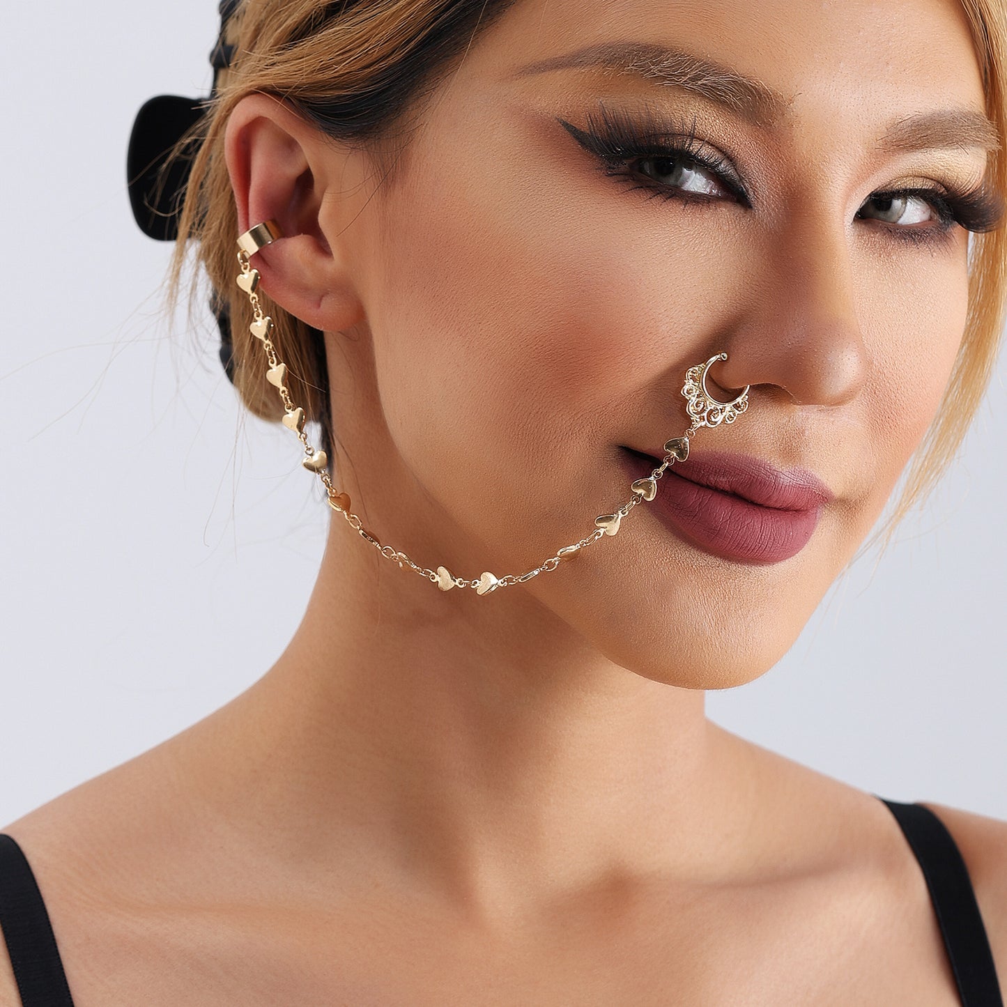 Minimalist Streetwear Ethnic Heart Geometric Pearl Inlay Plated Alloy Nose Stud