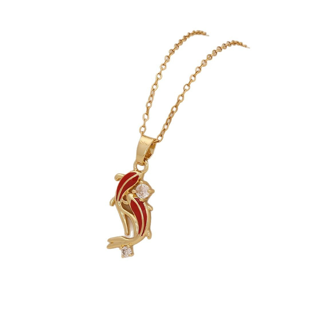 Elegante collar con colgante de pez koi rojo de acero inoxidable con acabado chapado para mujer