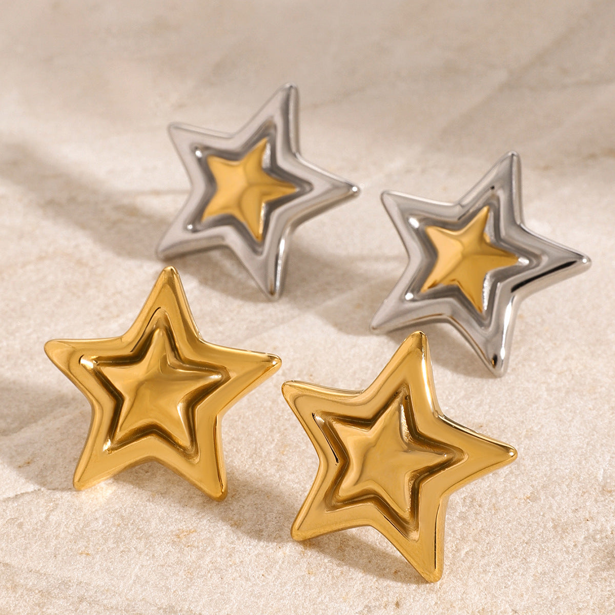 Two-Tone Star Stainless Steel Plated Earrings