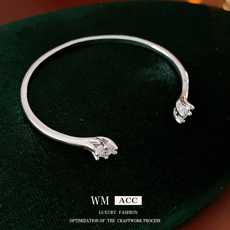 Vintage Luxury Floral Rhinestone Inlay Plated Brass Bracelet for Women