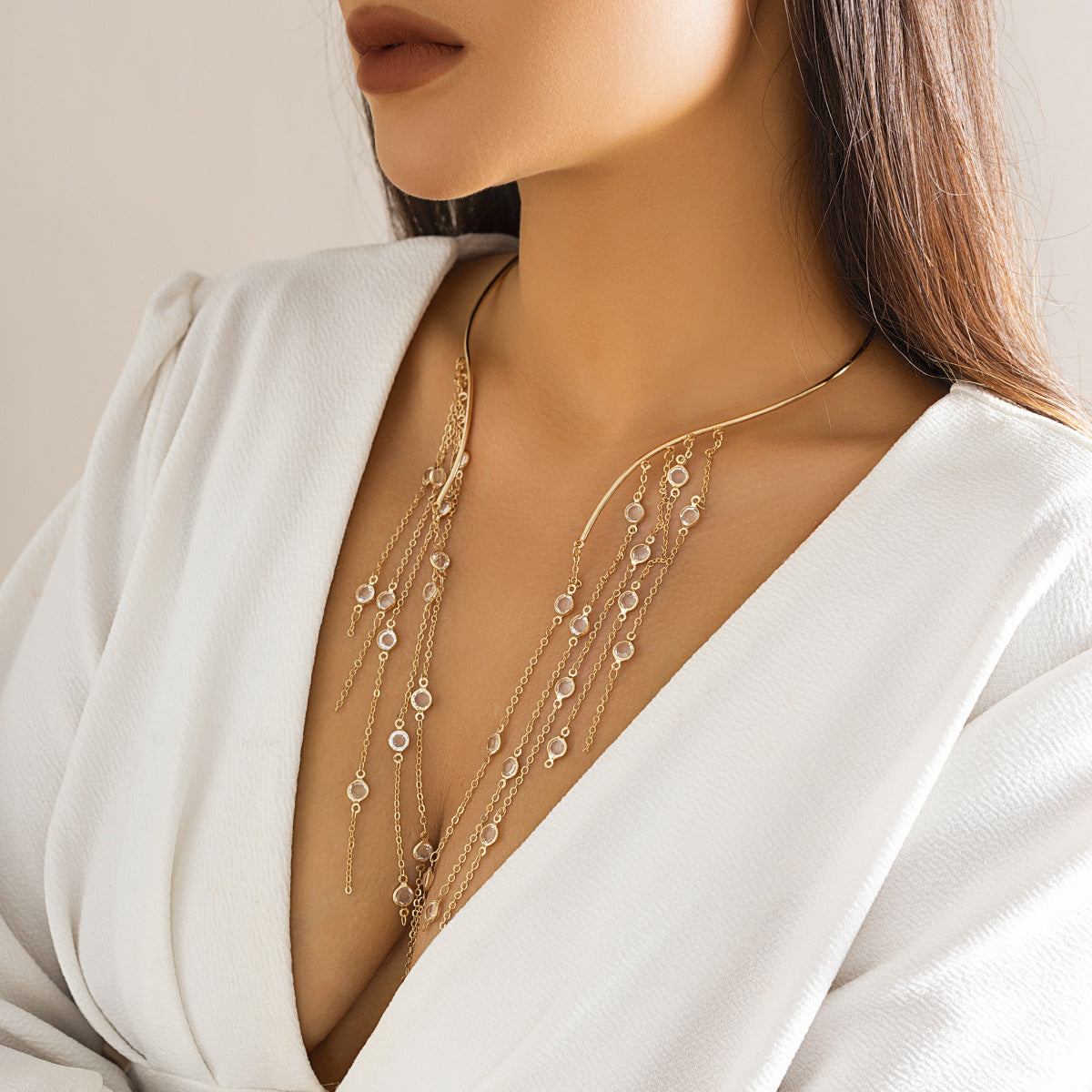 Punk Exaggerated Long Tassel Star Shape Alloy Imitation Pearl Choker Necklace for Women