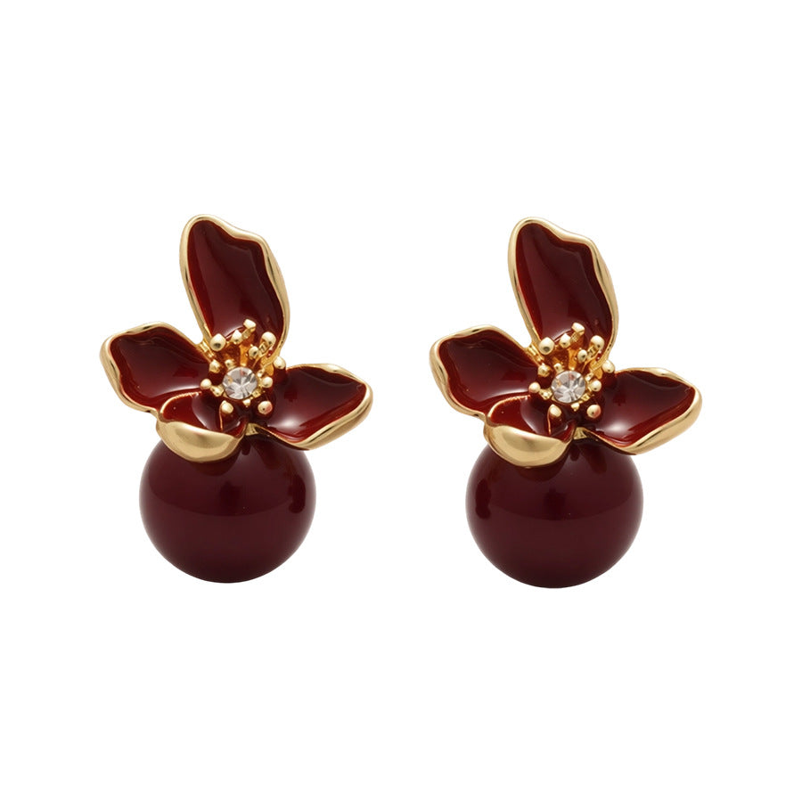 Orecchini a Perno Floreali Vintage Francesi Eleganti con Perle e Finitura Smaltata da Donna, Stile Lussuoso per Uso Quotidiano