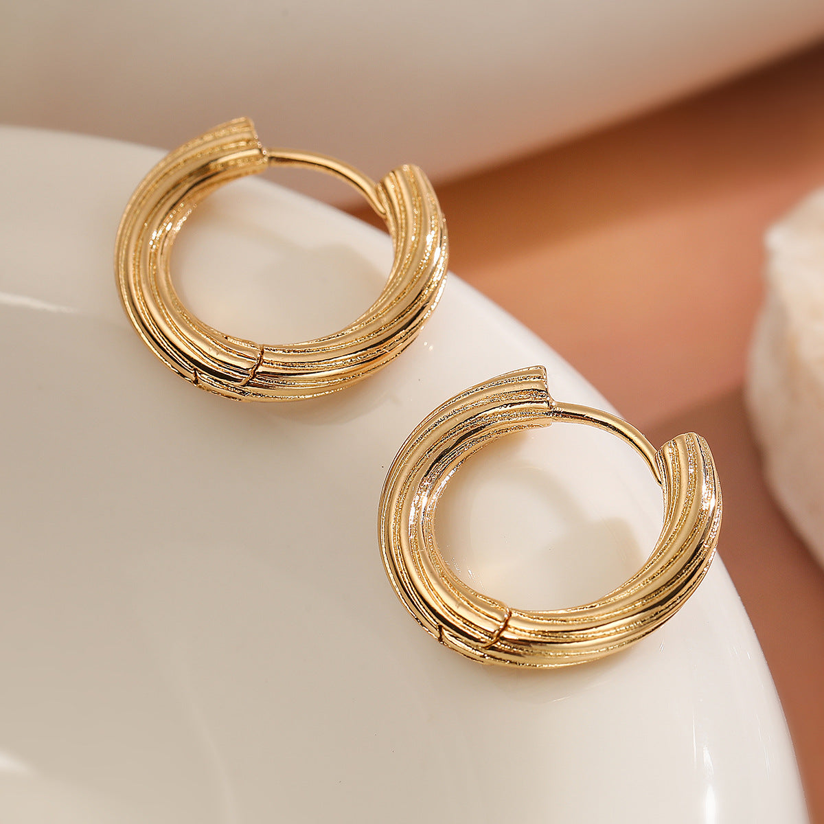 Minimalist Geometric Copper Gold-Plated Irregular Hoop Earrings for Women