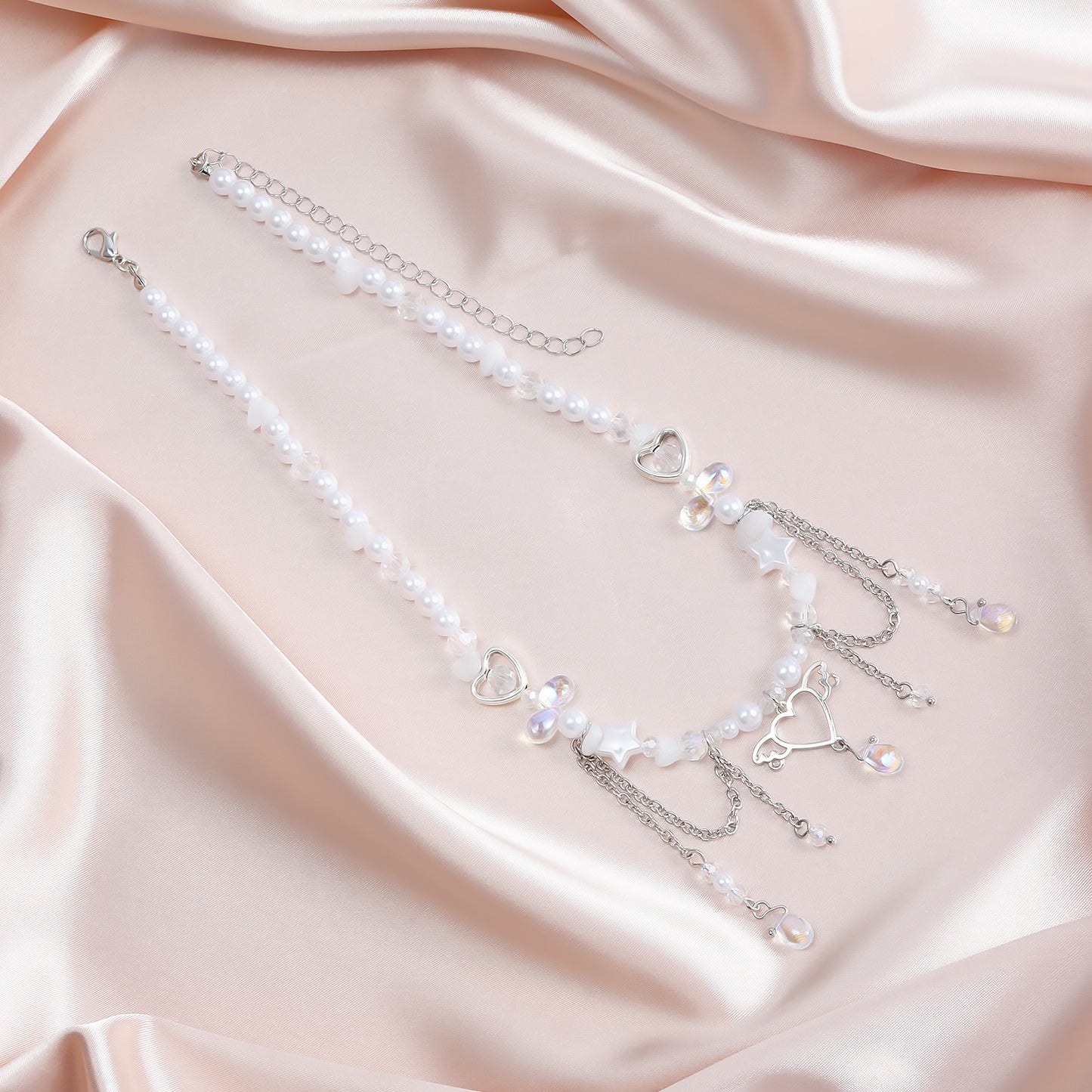 Gargantilla mariposa Y2K con cuentas de perlas de imitación y colgante de aleación, diseño geométrico galvanizado para mujer