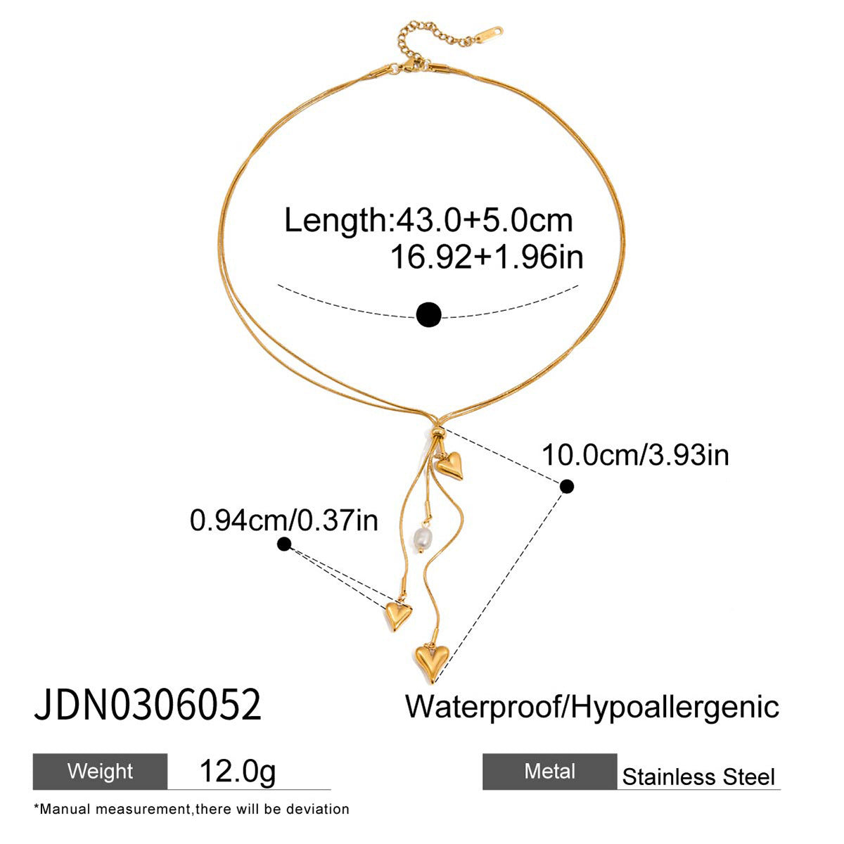 Elegante collana a Y con ciondolo a cuore e nappe in acciaio inossidabile, finitura placcata, catena leggera di lusso per clavicola da donna