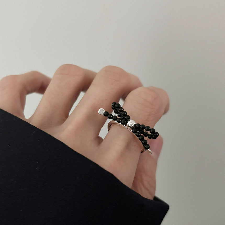 Minimalist Bow-Shaped 925 Sterling Silver Adjustable Bamboo-Knuckle Ring for Women