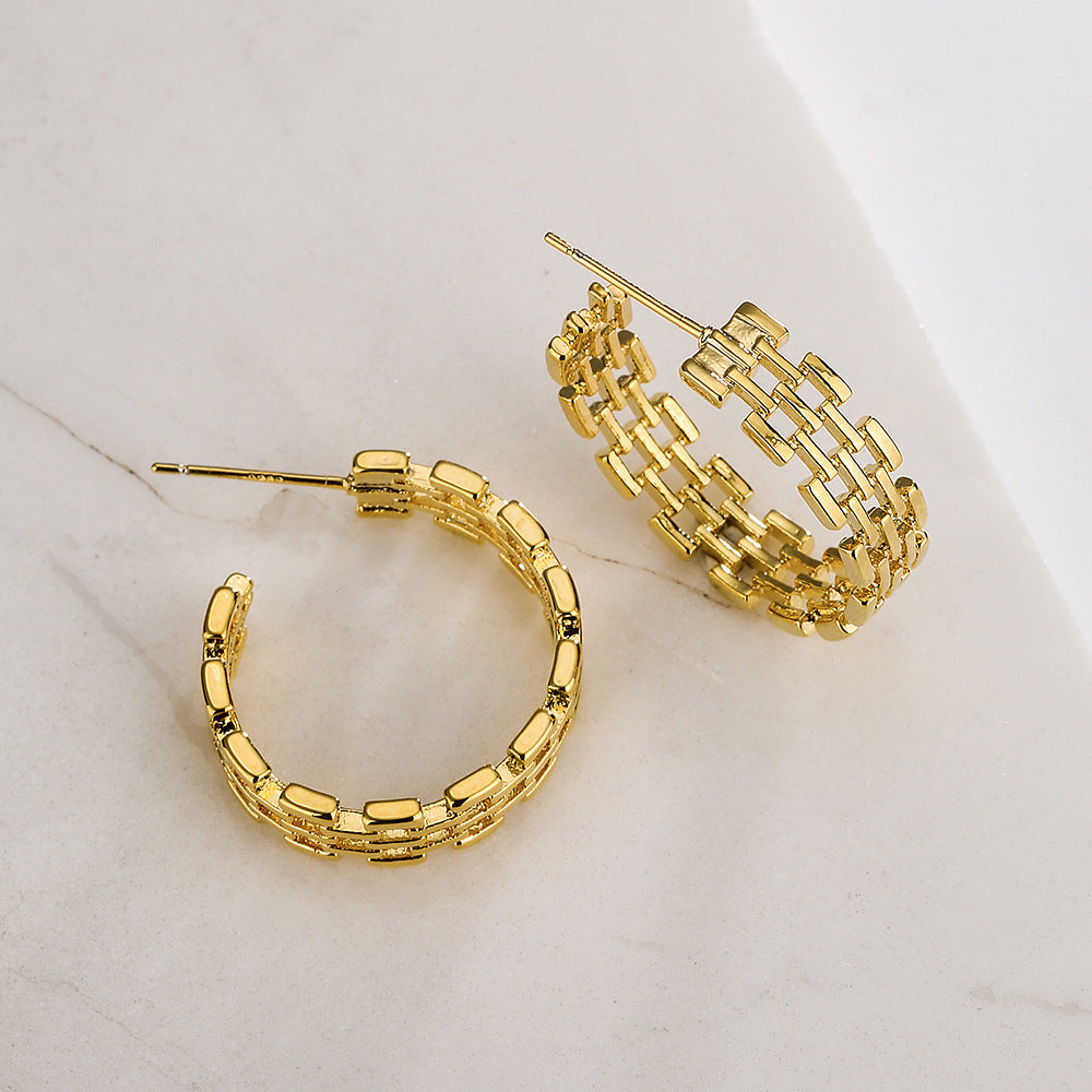 Geometric Women's Earrings in Copper with Real Gold Plating, Fashionable and Unique Design