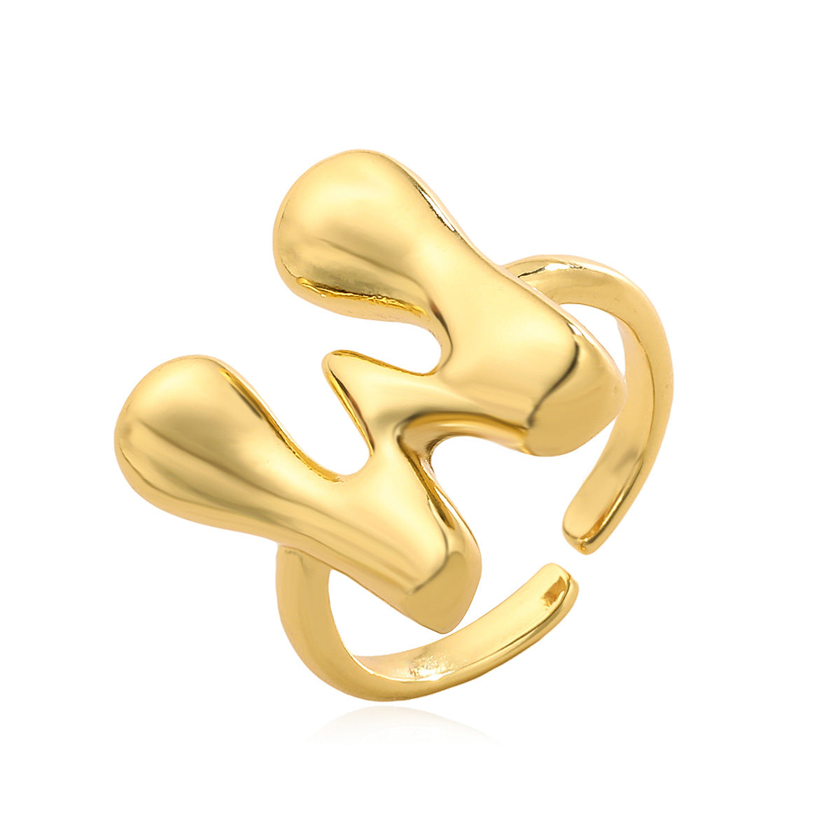 Anello da donna minimalista a lettera geometrica in rame placcato oro 18 carati con fascia aperta regolabile