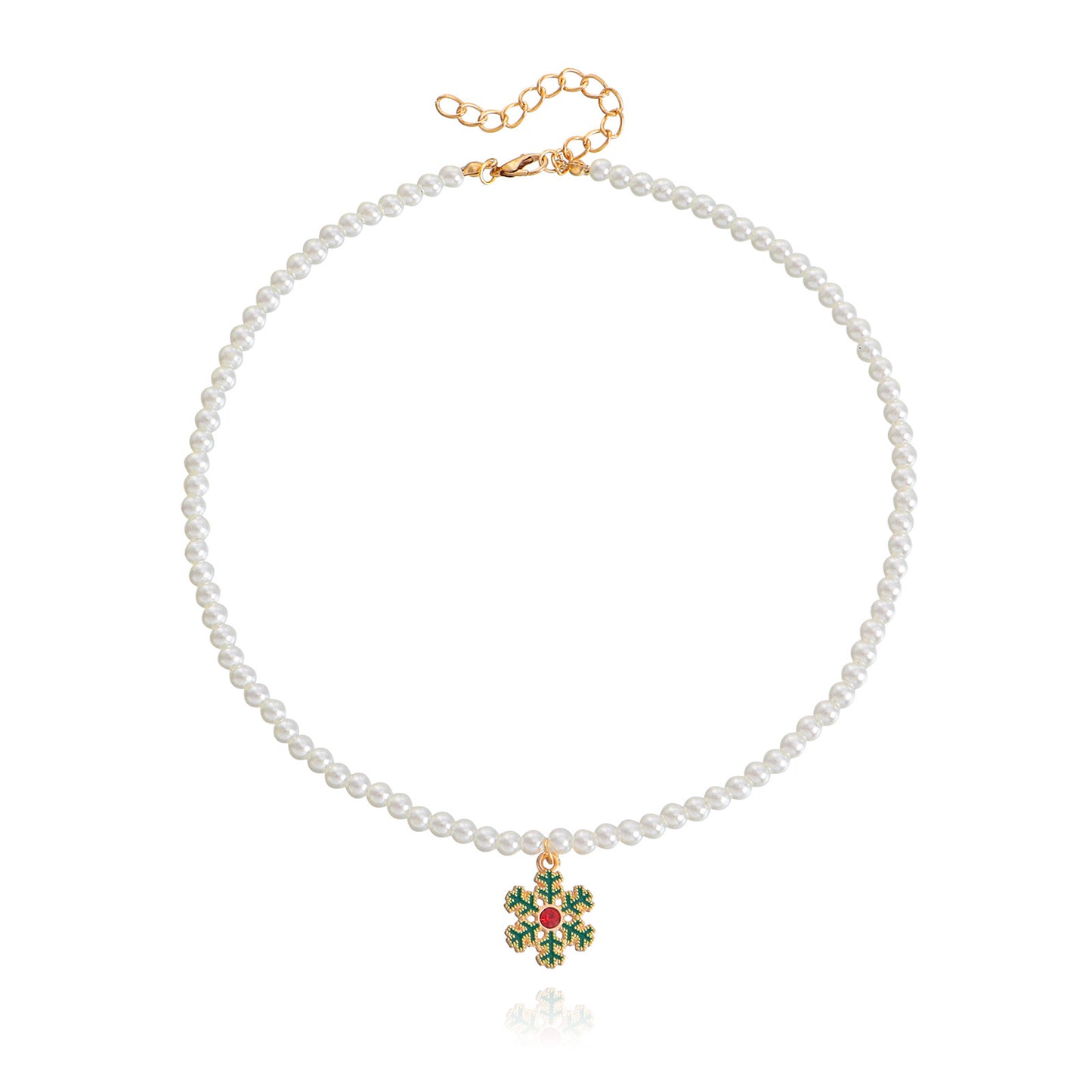Minimalist Geometric Snowflake Pendant Necklace with Enamel Finish and Pearl Chain for Women