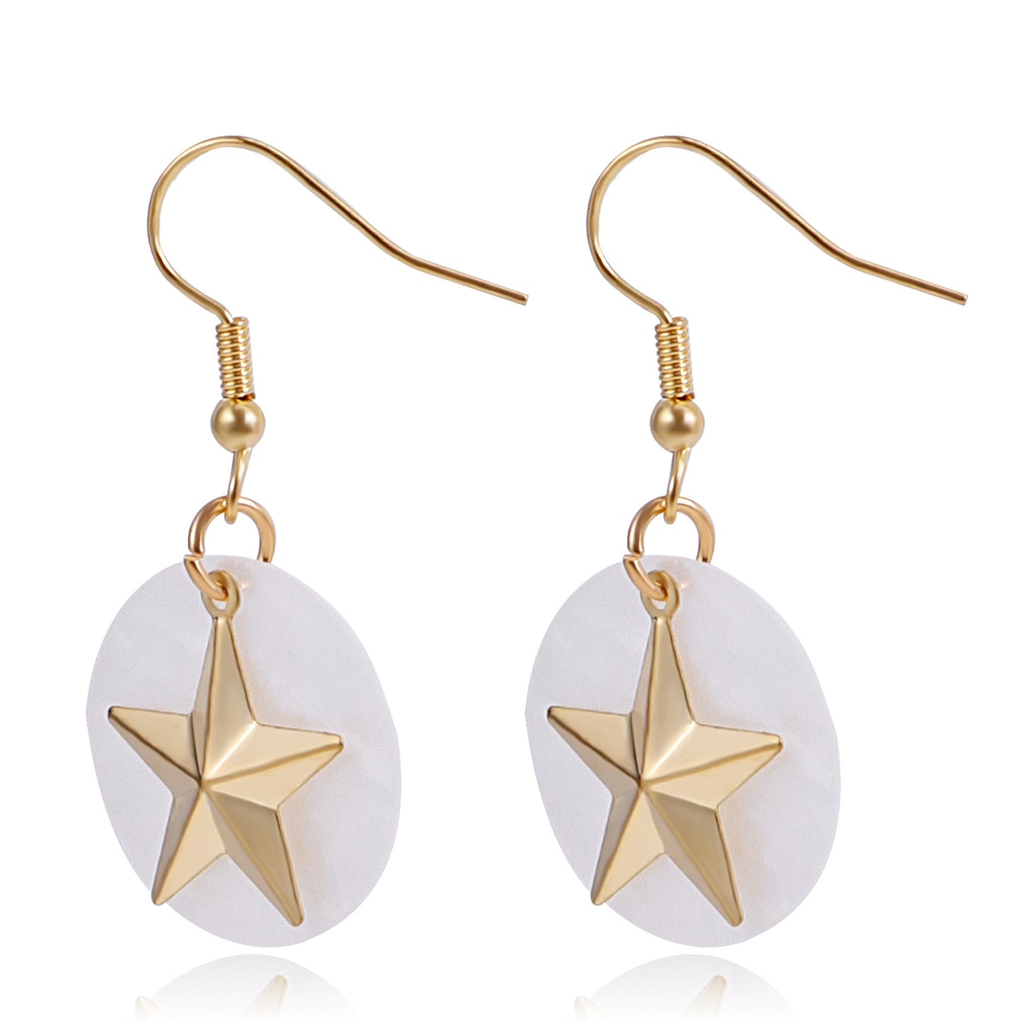 Vintage Style Geometric Star White Mother of Pearl Pendant Earrings for Women with Plated Alloy Finish