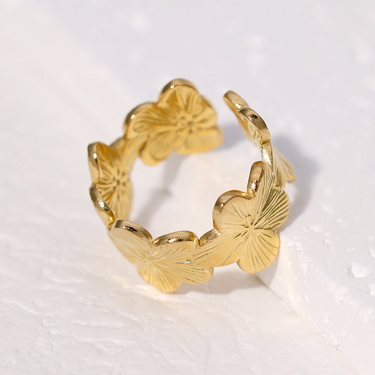 Rustic Floral Ring for Women Made of Stainless Steel with Plated Finish and Adjustable Band