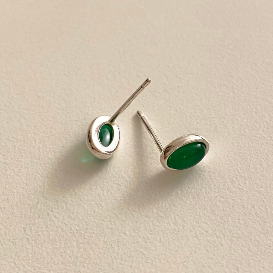 Orecchini a perno geometrici minimalisti ovali in agata verde in argento sterling 925 placcato oro