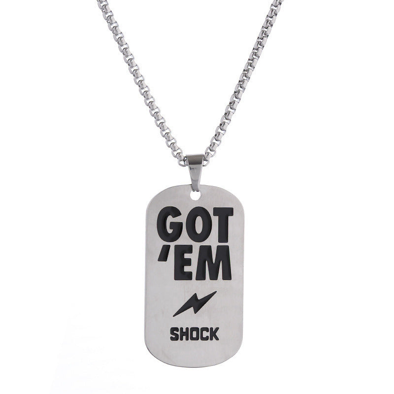Streetwear Geometric Square Titanium Steel Pendant Stainless Steel Ball Chain Necklace for Unisex