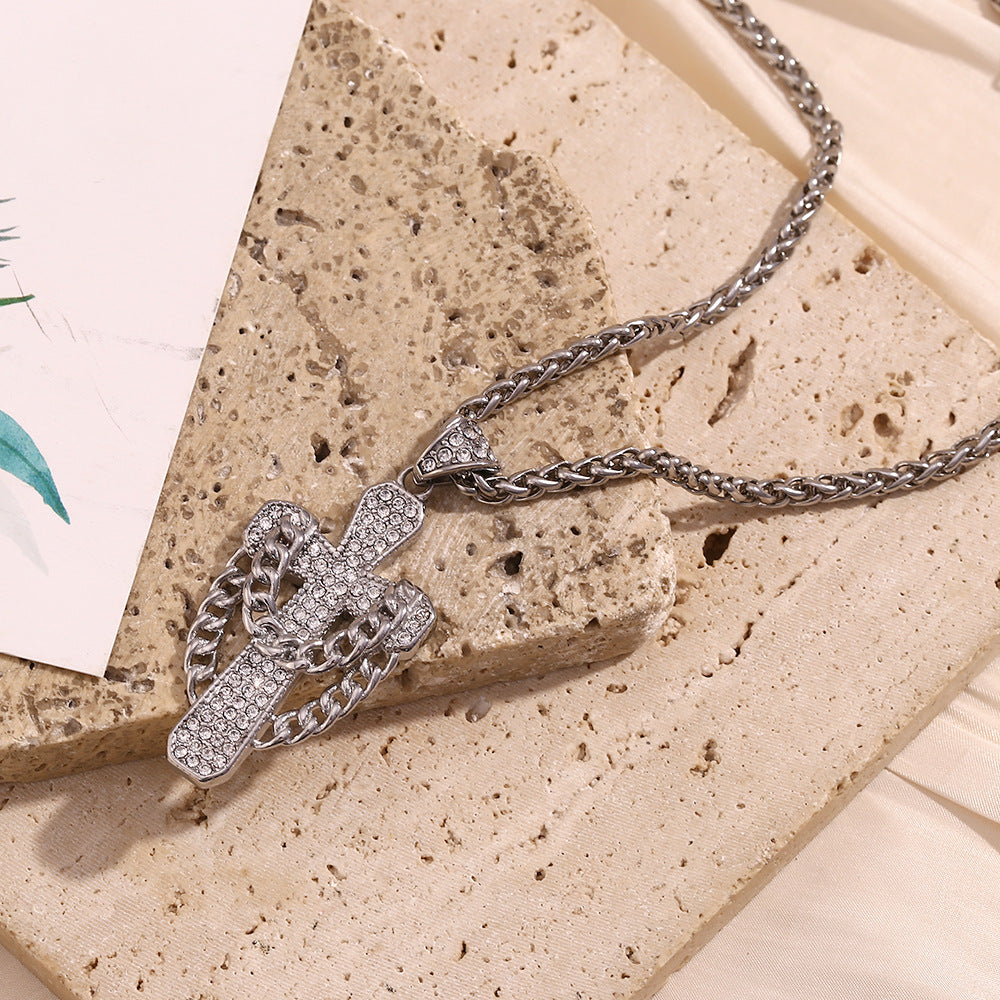 Minimalist Cross Pendant Necklace for Women Stainless Steel with 18K Gold Plating Geometric Design Adjustable Chain