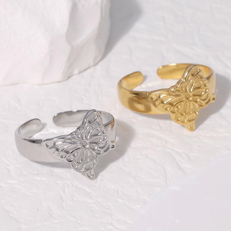 Minimalist Butterfly-Shaped Stainless Steel Ring with 18K Gold Plating for Women