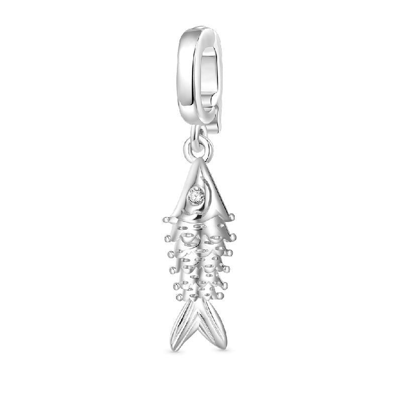 Minimalist Vintage 18K Gold Plated Brass Fish Pendant with Pearl and Cubic Zirconia Charm Bar