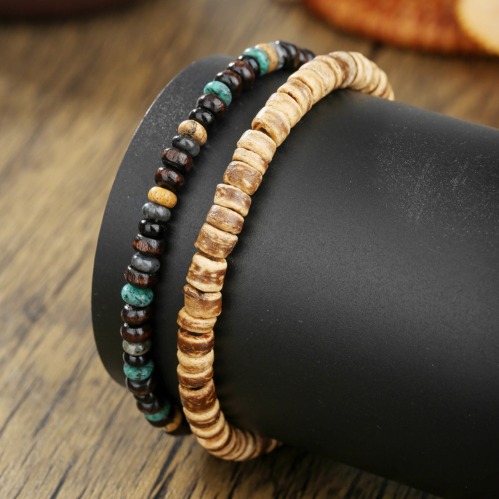 Casual Round Wood Beaded Elastic Bracelet DIY Charm Bar Set