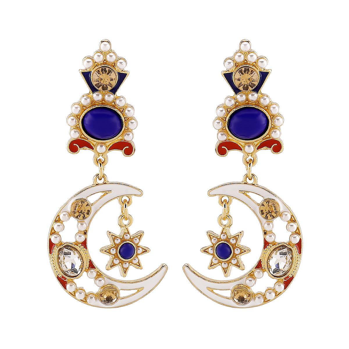 Pendientes de estrella y luna asimétricos con cristales para mujer: dulces y atrevidos