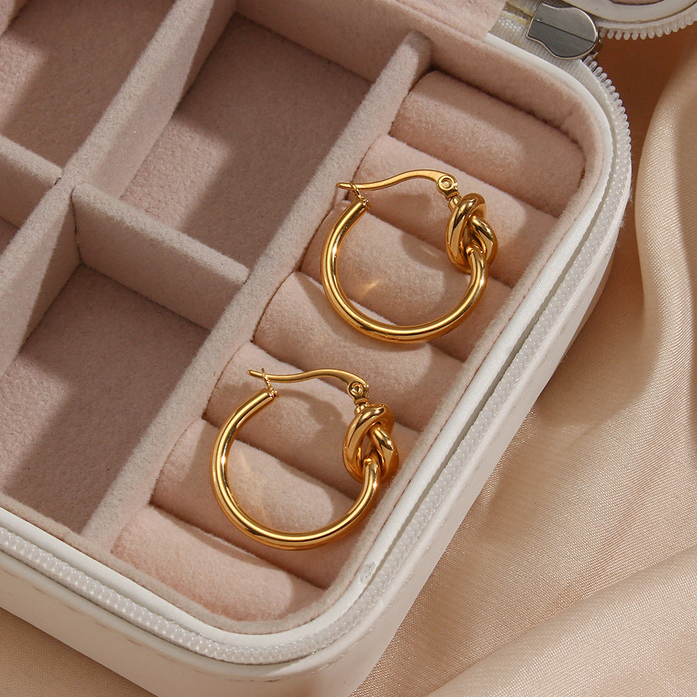 Geometric Fashion-Forward Stainless Steel Hoop Earrings with Gold Plating for Women