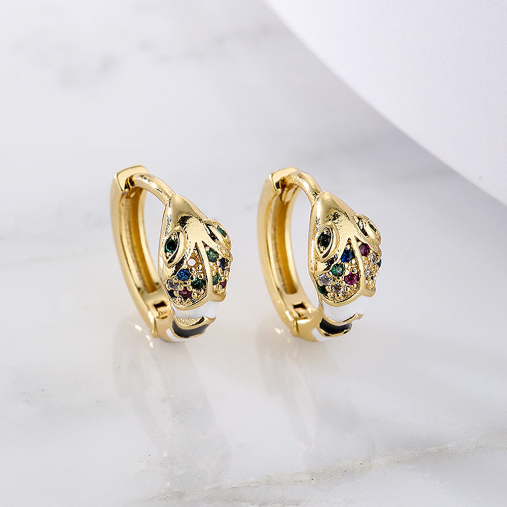 Minimalist Geometric Copper Earrings with 18K Gold Plating and Colorful Zircon Inlay and Enamel Finish for Women