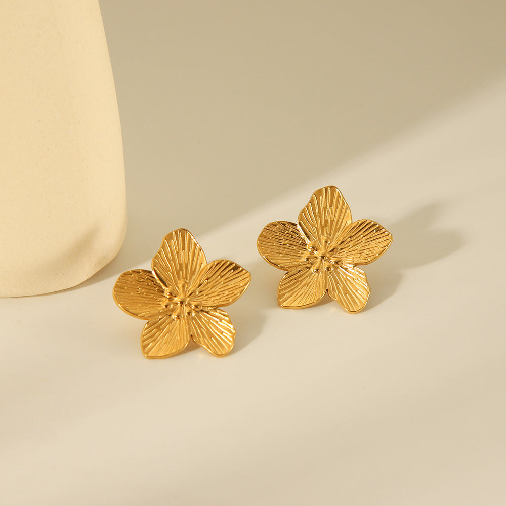 Elegant Floral Stainless Steel Earrings for Women with Plated Finish Geometric Petal Design