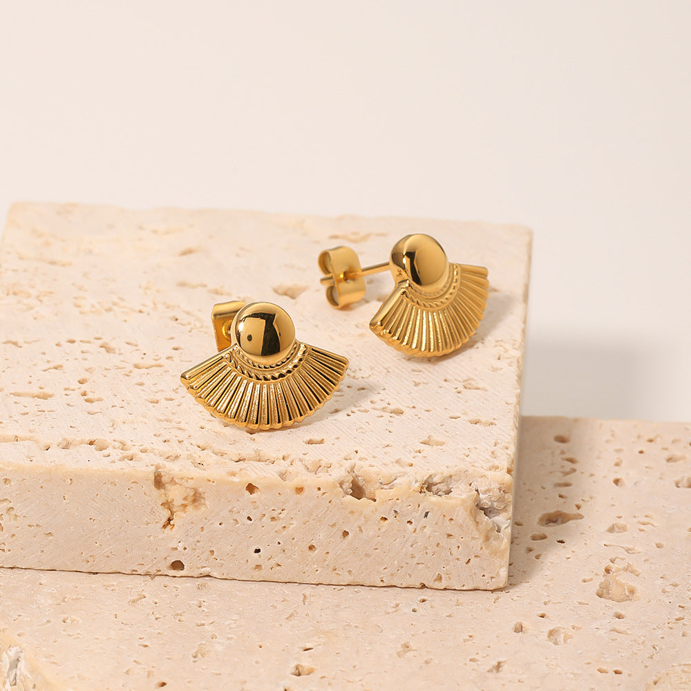 Minimalist Fan-Shaped Titanium Steel Earrings for Women with 18K Gold Plating and Geometric Design