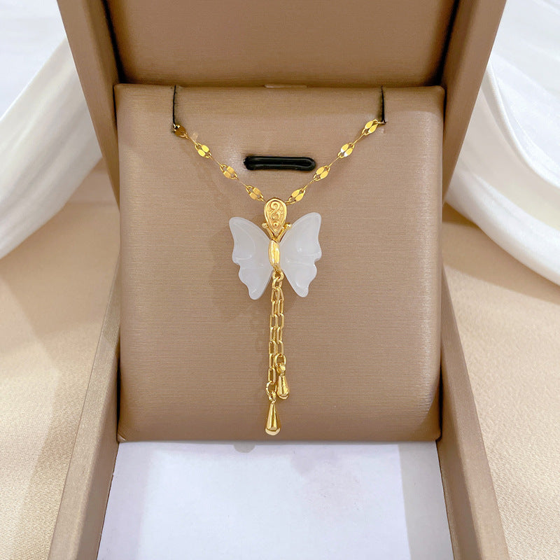 Collana Unisex in Acciaio al Titanio Geometrico a Farfalla con Ciondolo Placcato in Rame
