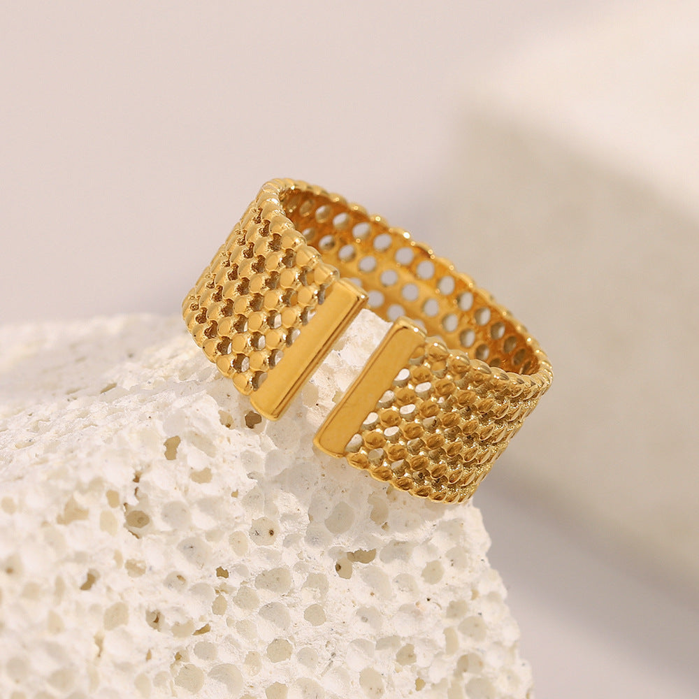 Anello minimalista geometrico in acciaio inossidabile placcato oro 18K da donna, gioiello alla moda per chi si sposta per lavoro