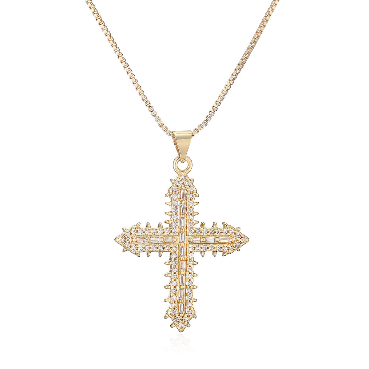 Minimalist Hip-hop 18K Gold Plated Brass Cross Pendant Necklace with Cubic Zirconia for Women